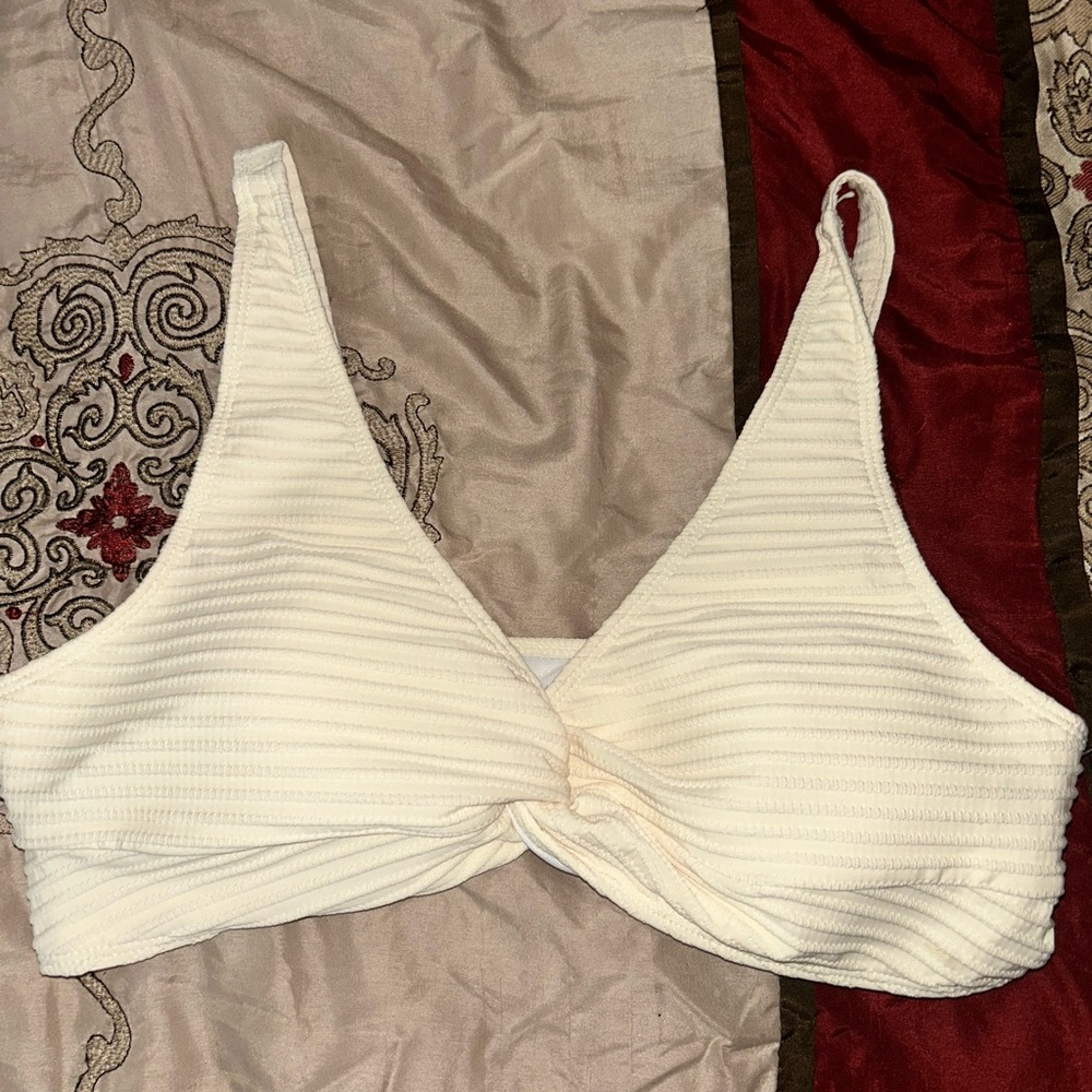 Cream Ribbed Bikini Top XL